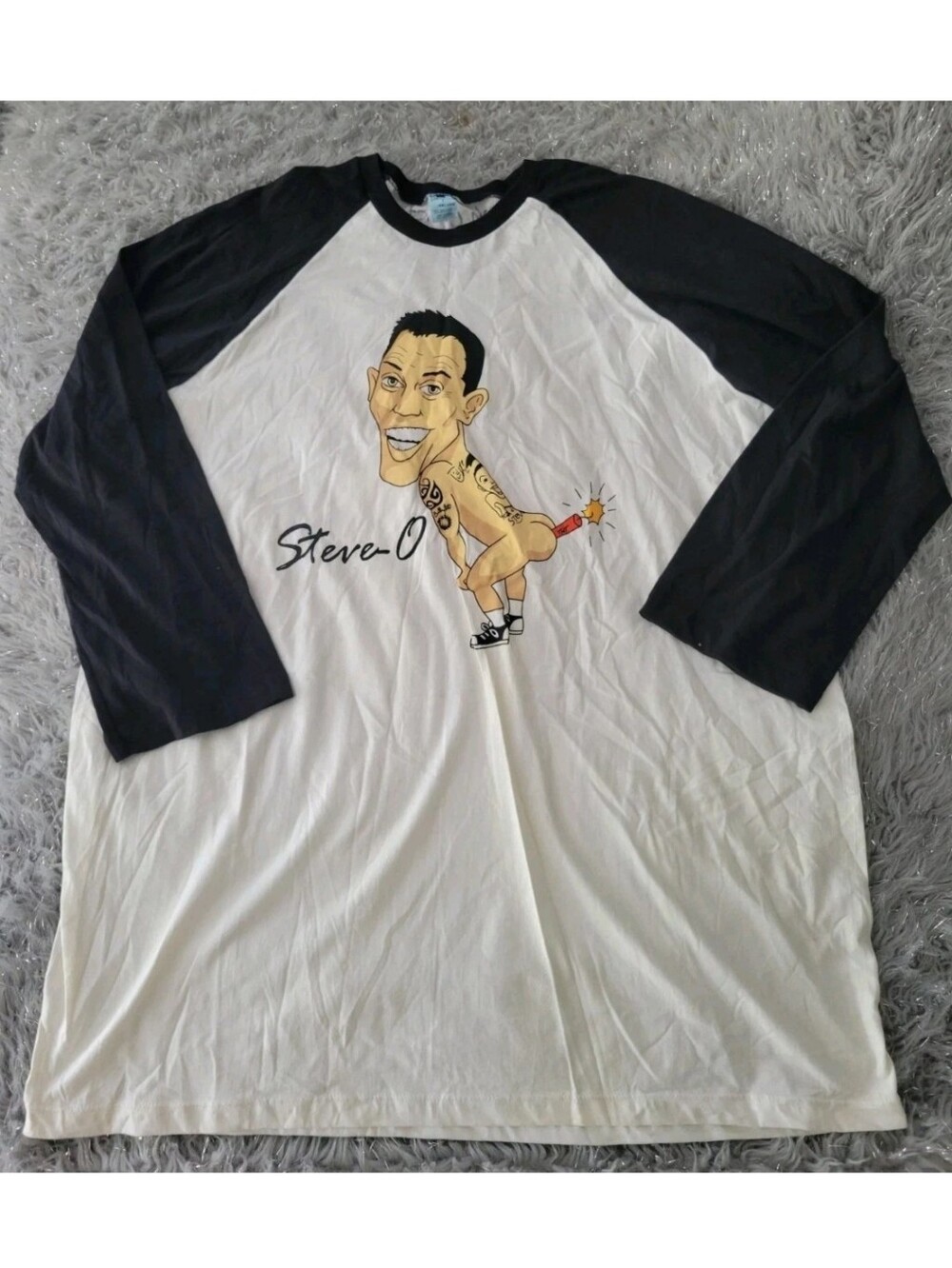 Vintage Y2K Steve O Jackass Firecracker Butt Raglan Comedy Tour Shirt Signed 2XL